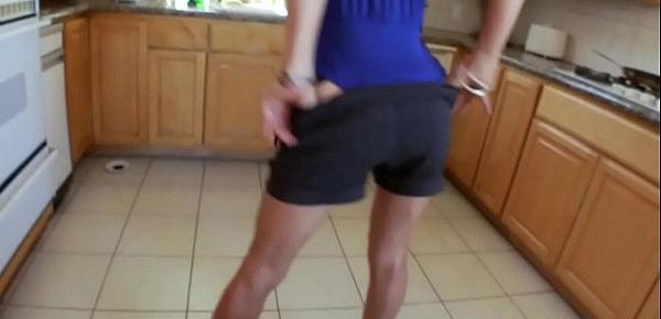  Real milf jerking dick in the kitchen